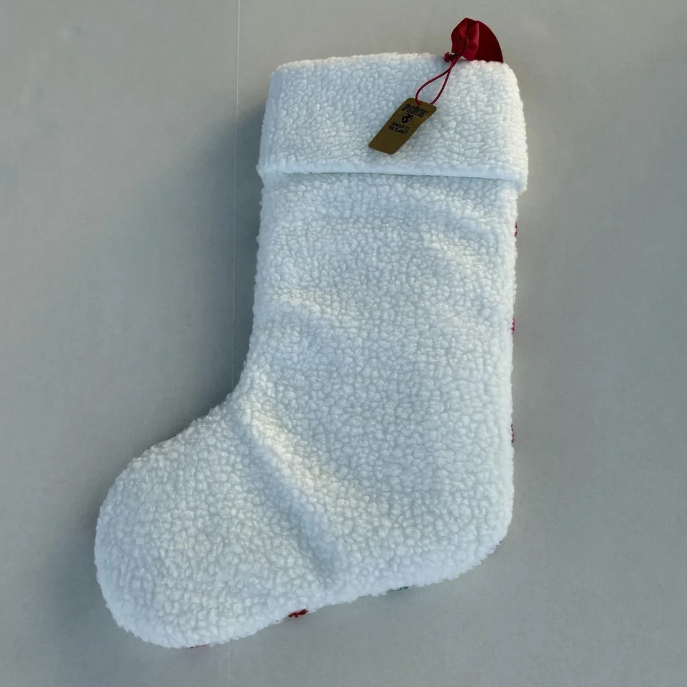 Victoria’s Secret PINK Sherpa Christmas Stocking Ombré Logo Stripes New